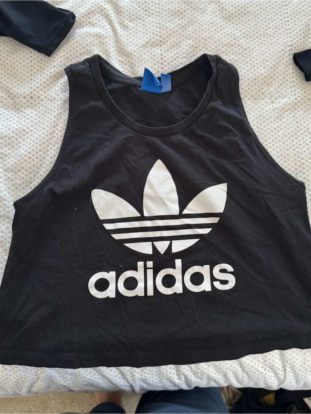 adidas Black Crop Tank with White Trefoil Graphic